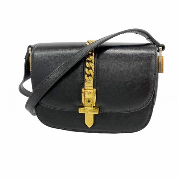 Gucci Sylvie Shoulder Bag 615965 Black Leather with Gold Hardware Pre-owned Wome - Picture 1 of 16